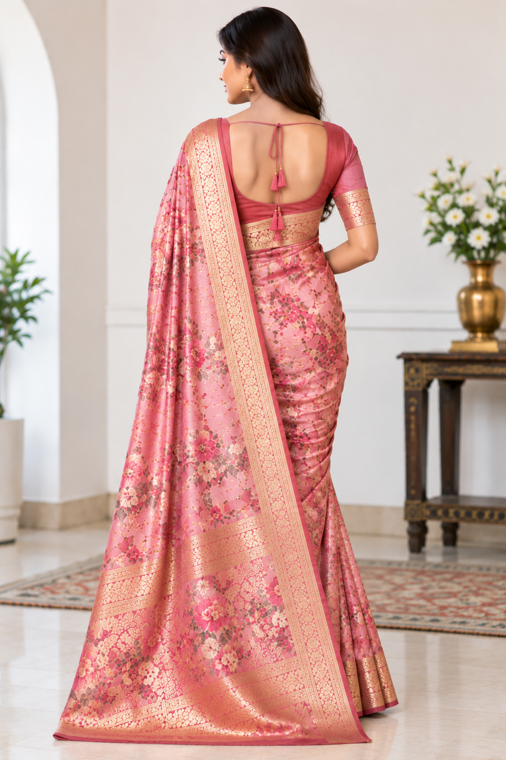 Elegant Rose Saree Back Detail