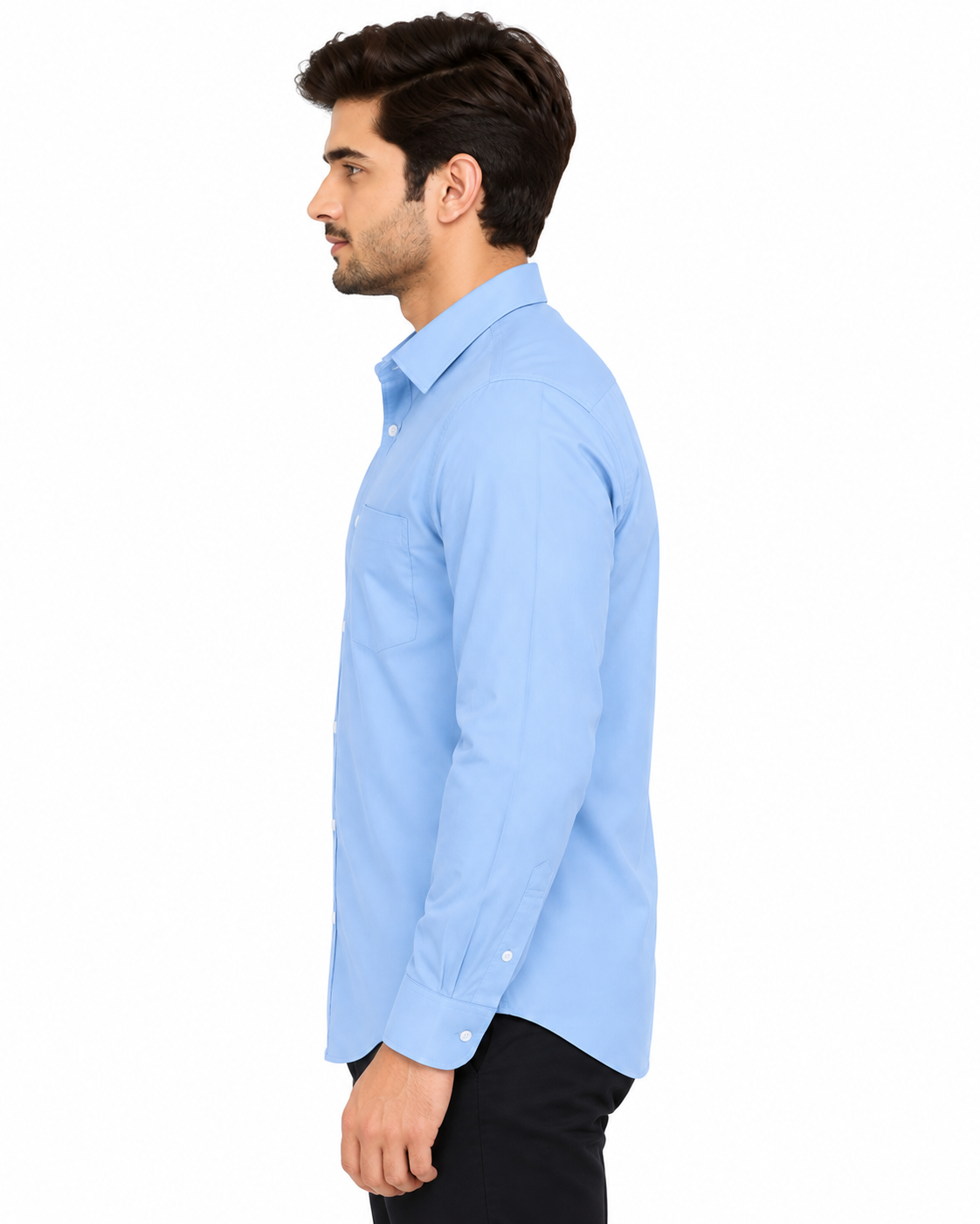 Profiled Model in Light Blue Shirt